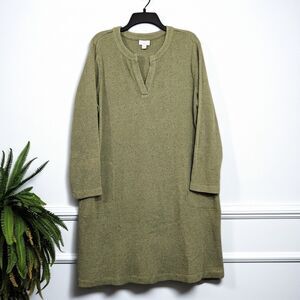 J. Jill XL Waffle Knit Henley Shirt Dress Moss Green Pockets Pajamas or Lounge